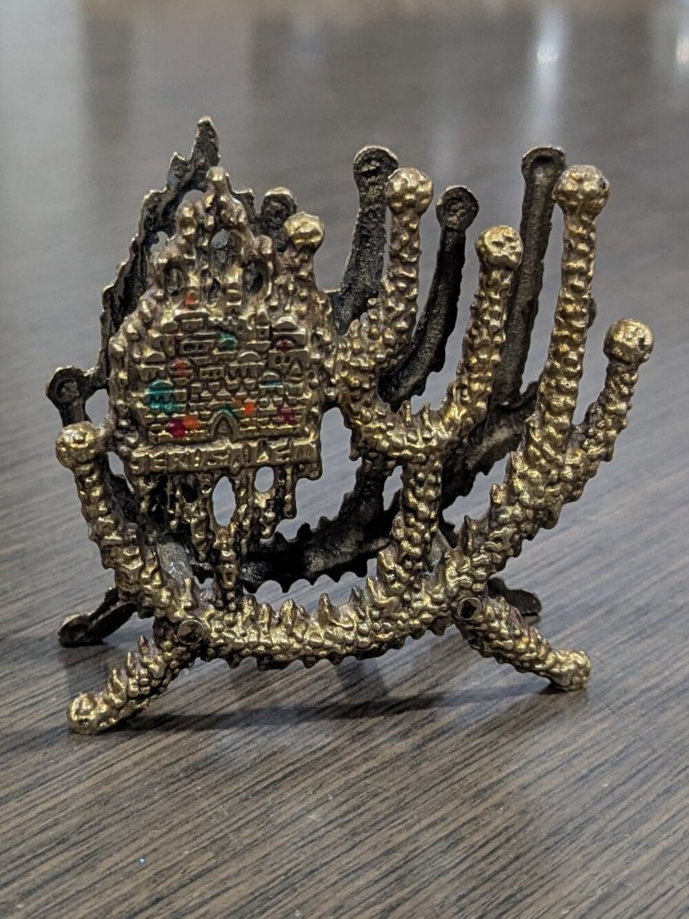 Vintage Brass Judaica Napkin Holder; 1960s Brutalist design by Weinberg (Israel)